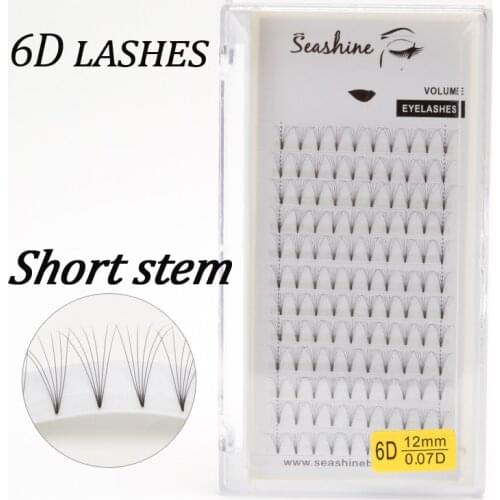 SeashineBeauty 2 trays 6D lashes Short Stem premade fans Soft Volume make up lashes Eyelash Extension supplies