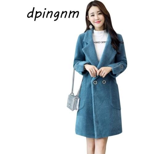 New fashions of winter and autumn, alpaca wool, cashmere coat, lapel and fur coat