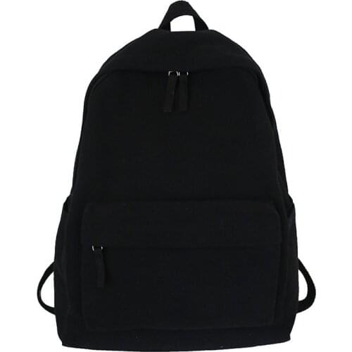 Solid Black Backpack Neutral minimalist style Unisex Leisure Or Travel Bag 100% Cotton Canvas School Bag High Quality Book Bag