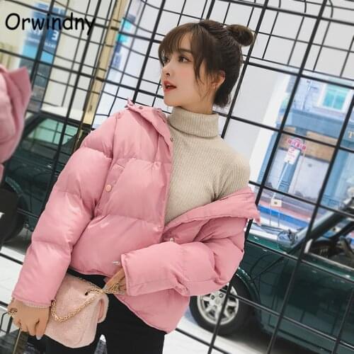 Orwindny Autumn Winter Coat Women Hooded Short Womens Cotton Jacket Warm Female Jacket Sweet Pink Parka Girls