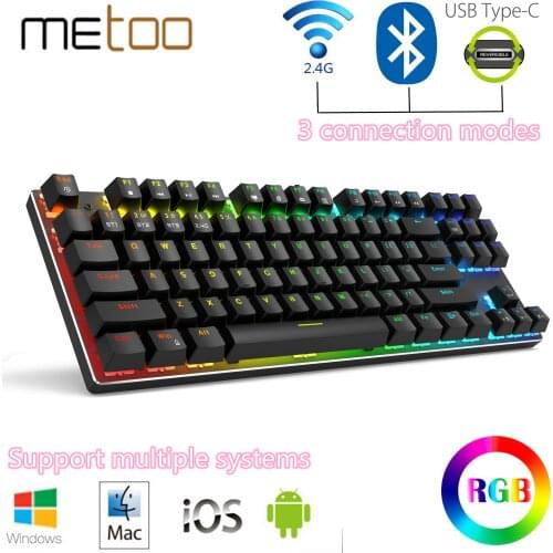 Metoo Editio Wired/Wireless Bluetooth5.0 3.0 2.4G Gaming Mechanical Keyboard RGB Backlight 87Key for iOS Mac Android Windows