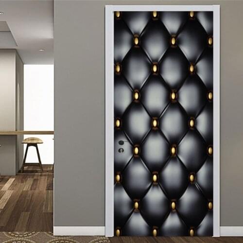 PVC Self-Adhesive Waterproof Door Sticker 3D Stereo Black Leather Soft Roll Mural Creative Art Door Poster Papel De Parede Sala