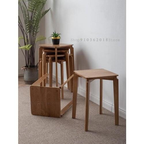 Nordic Solid Wood Square Stool Household Square Stool Restaurant Dining Table Stool Dining Stool Simple Modern Low Stool Stackab