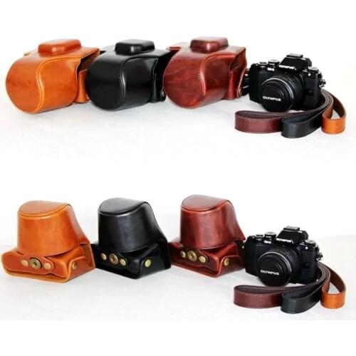 Oil skin PU Leather Camera Bag Case for Olympus OM-D EM10 E-M10 with 14-42mm Lens With Shoulder Strap Protective Case