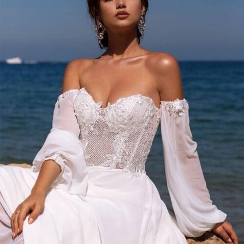 Wedding Puff Sleeves Chiffon White Detachable Long Sleeves Handmade Customized Elbow Loose Style for Bridal Wedding Boleros 2021