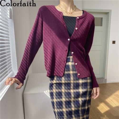 Colorfaith New 2020 Womens Sweaters Autumn Winter Fashionable Korean Style Wild Knitted Buttons Cardigans Lady Knitwear SWC1042