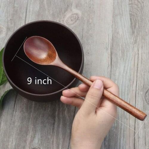 Japanese Style Wooden Spoons, 6 Pieces Wood Soup Spoons for Eating Mixing Stirring Cooking, Long Handle Spoon Set