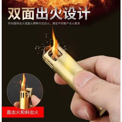 Pure Copper Tobacco Pipe Lighter Retro Nostalgic Windproof Old-fashioned Brass Trench Personality Kerosene Lighter