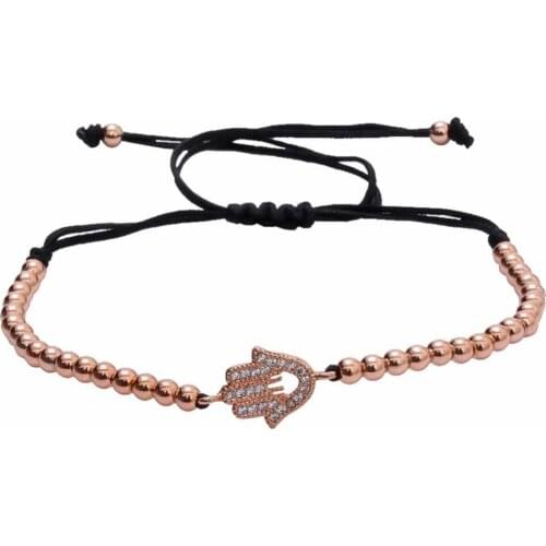 Anil Arjandas Bracelets for Women Jewelry 3mm Mosaic CZ Crystal Round Ball Brass Beads Braiding Macrame Hamsa Bracelet Femme