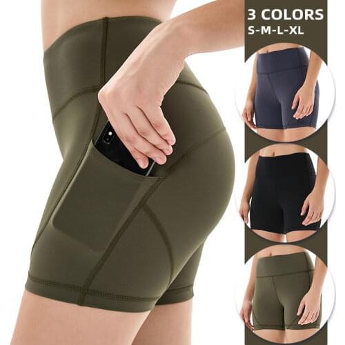 Female Gym Jogging Running Shorts Yoga Shorts Women High Waist Lifting Push Up Tight Sports Pocket Fitness Yoga Short Pants 2021