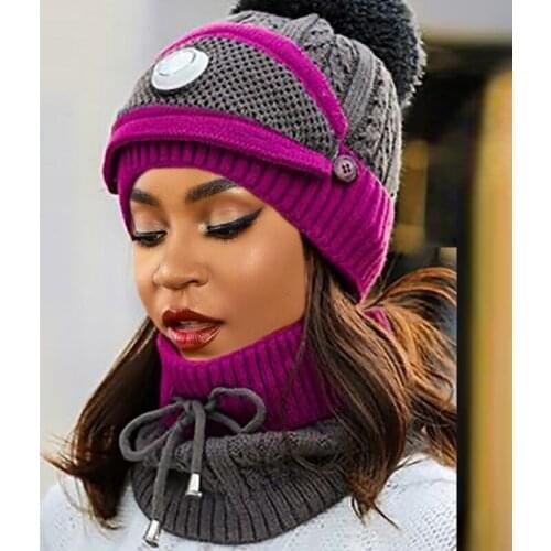 Winter Knitted Beanie Hat Thick Warm Windproof Cold-proof Face Shield Caps Three-piece knitted Hats Bonnet Outdoor Riding Suits