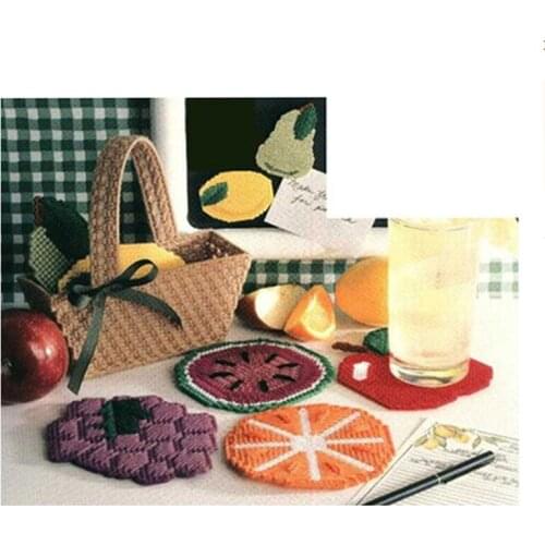 1 set, beginners simple 5D hand-made DIY material package wool cross stitch three-dimensional embroidered fruit coaster