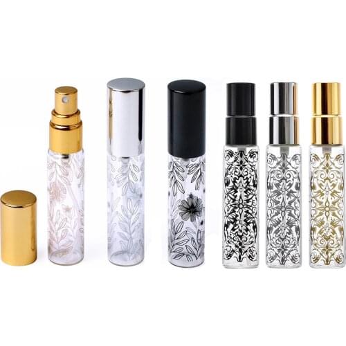1PCs 10ml Mini Glasses Spray Bottle Leaf Printed Empty Glass Perfume Bottles Portable Perfume Bottle&Glass Empty Spray Bottle