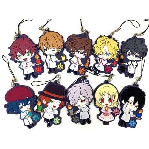 10pcs/lot DIABOLIKLOVERS Anime keychain Yui Ayato Kanato Laito Ruki Yuma Shin Sakamaki Reiji Subaru Rubber strap/phone charmG446