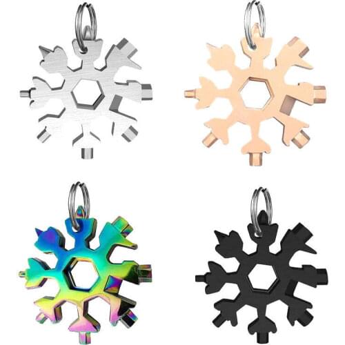 4pcs/pack 18 In 1 Snowflake Multi Tool Pocket Key Ring Spanner Hex Wrench Multifunction Screwdriver Multipurpose Camp Survive