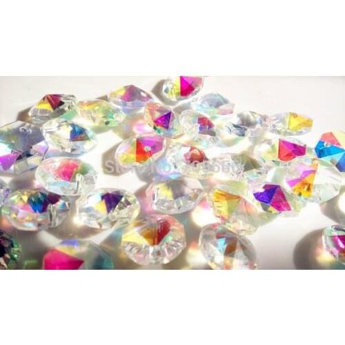 400pcs 14MM CLEAR AB COLOR CRYSTAL OCTAGONAL LOOSE BEADS IN 1 HOLE FREE SHIPPING