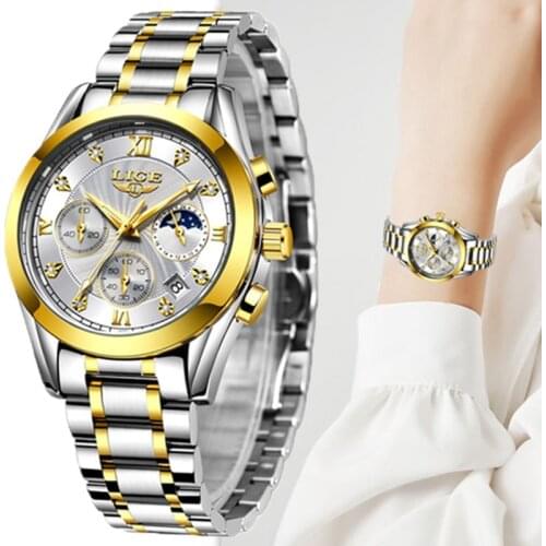 LIGE 2021 Womens Watches Ladies Top Brand Luxury Steel Calendar Sport Quartz Watch Girlfriend Waterproof Bracelet Clock Gift+Box