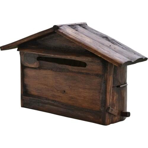 Handcraft Wood Outdoor Mailbox Gardening Wooden Mailbox Villa Countryside Wall-Mounted Retro Creative Home Rainproof