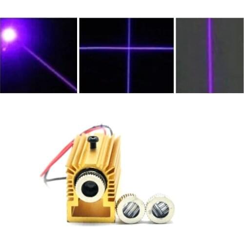 Focusable 405nm 50mW Blue-Purple Laser Diode Module 3in1 Dot Line Cross Light With Dia. 12mm Golden Heatsink