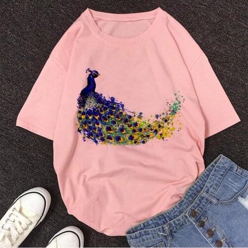 Women Clothing 90s aesthetics Peacock Printing Cute Short Sleeve Summer Tshirt Female Tees Tops Harajuku Graphic T-shirt Female