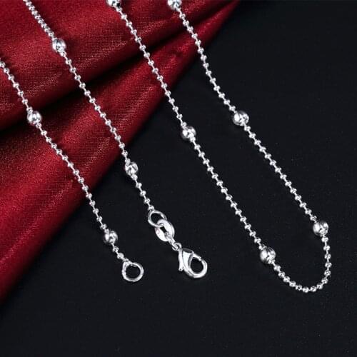 925 Silver 4MM Smooth Beads Chains 16"18"20"22"24" Necklaces Women Silver Jewelry