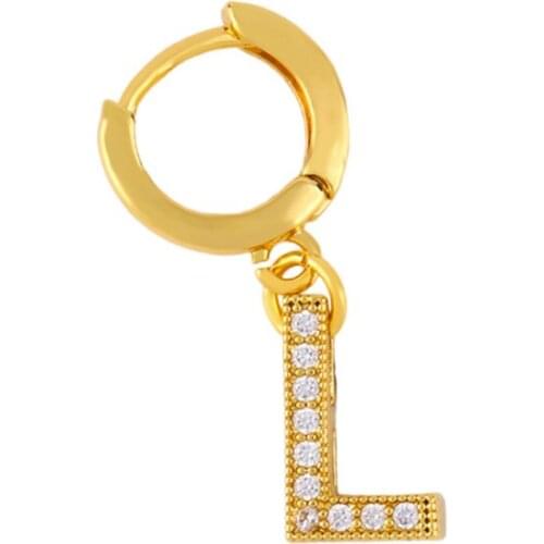 Hot Sale 26 English Letter Ear Piercing Earrings Gift for Women Cute Alphabet AAA CZ Gold Ear Buckle Drop Earrings Jewelry