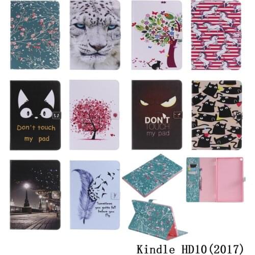HD 10 2017 Case Capa Fundas Horse Eiffel Tower Print Flip Leather Stand Cover For Amazon Kindle Fire HD 10 2017 Tablet Cases #C