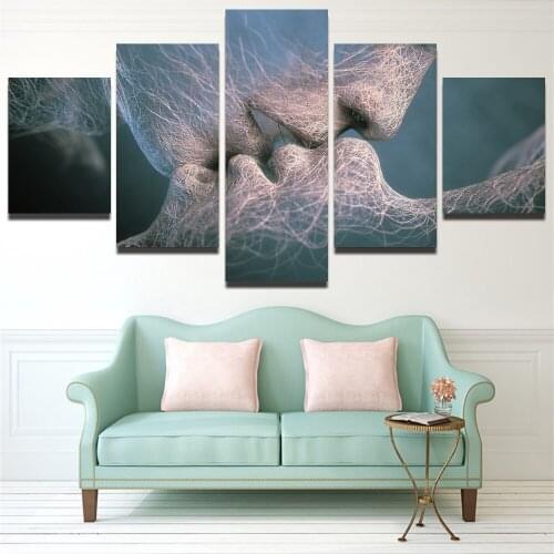 HD Printed Canvas Painting for Living Room Wall Art 5 Pieces Canvas Art Water Colorful Love Kiss Art Unframed