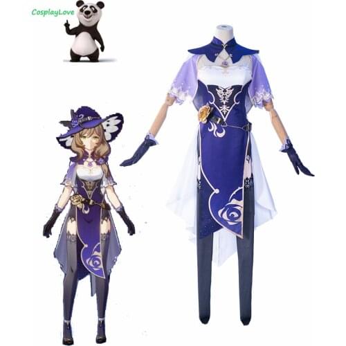 CosplayLove Game Genshin Impact Lisa Cosplay Costume Cute Purple Dress With Hat For Girl Halloween Christmas
