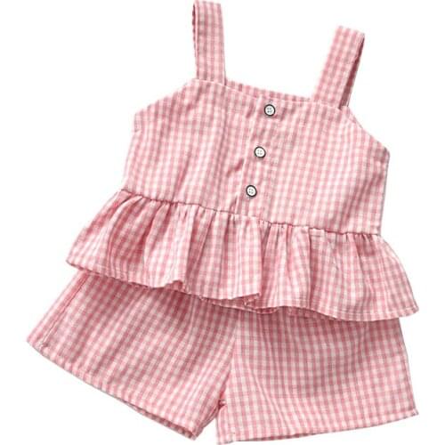 Baby girl suit kids clothes summer children girl plaid camisole + shorts two-piece sets fashion clothing 1-5 years kids costume