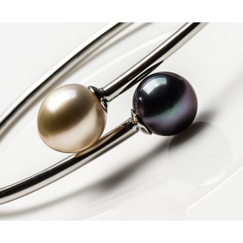 Cream Black Green South Sea Tahitian Pearl Bracelet Bangle 925 Sterling Silver