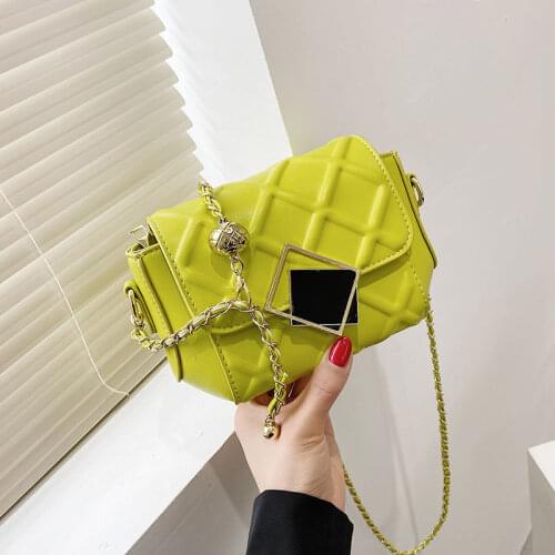 PU Small Messenger Bag Womens 2021 New Design Luxury Chain Belt One Shoulder Leather Bag Women Simple Handbag Crossbody Bag