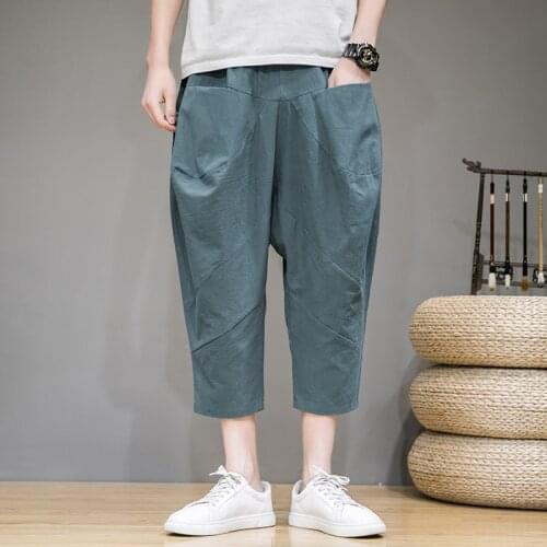 Baggy Cotton Linen Harem Pants Men 2020 Korean Vintage Solid Men Women Hip Hop Plus Size Wide Leg Pant Pantalone Streetwear