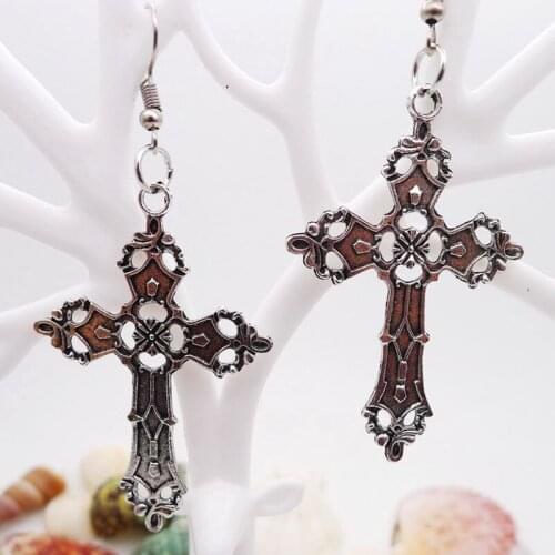 2 Pieces Of Fashionable MenS WomenS Metal Circle Cross Pendant Lob Stud Earrings Party Punk Earrings Jewelry