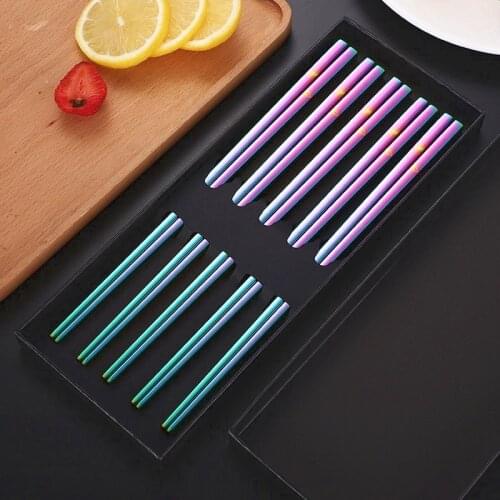 Stainless Steel Chopsticks Sets Chop Sticks Gift Box 5 Pairs Person Dinning Asian Food Sushi Ramen Korean
