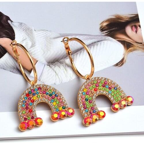 New Colorful Crystal Drop Dangle Earrings Rainbow Rhinestone Statement Earring For Women Fashion Trend Jewelry Gifts