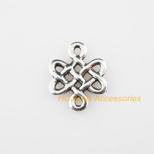 New 30Pcs Tibetan Silver Color Chinese Knot Flower Charms Connectors 14x17mm