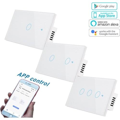 Support APP smart life remote control WIFI smart touch switch American standard 1 \ 2 \ 3gang light switch AC110V220V interrupte