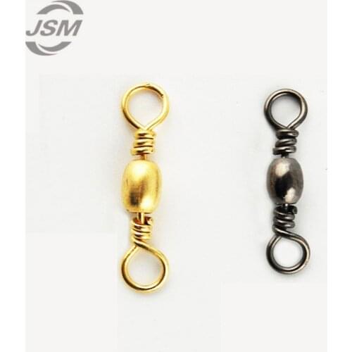 JSM 100pcs Black Golden Fishing Barrel Swivel Brass With Nickle Coated Barrel Fishing Swivels Connector Size 2 4 6 8 10