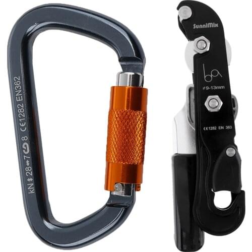 28KN Gray Locking Carabiner + Self Braking Stop Descender for Rock Climbing