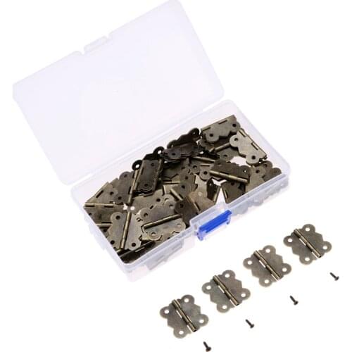 60Pcs 30*25mm Iron Jewelry Wood Boxes Cabinet Door Furniture Hinges Set Mini Decorative Hinge with Storage Box & 240Pcs Screws