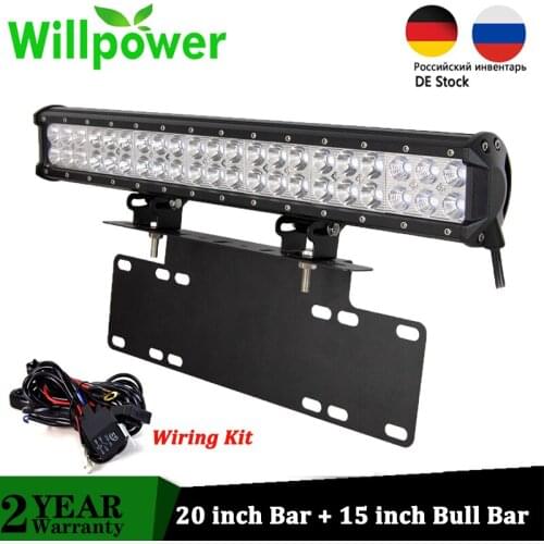 Willpower 20 inch 126w LED Light Bar, 15" License Plate Bracket Bull Bar Combo Beam for Car Offroad Truck Tractor 4x4 12V 24V