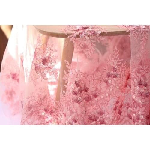 Pink sequins Tulle / Net French Embroidery French Bridal Wedding Dress Lace fabric DIY sewing fabric lace by the meter
