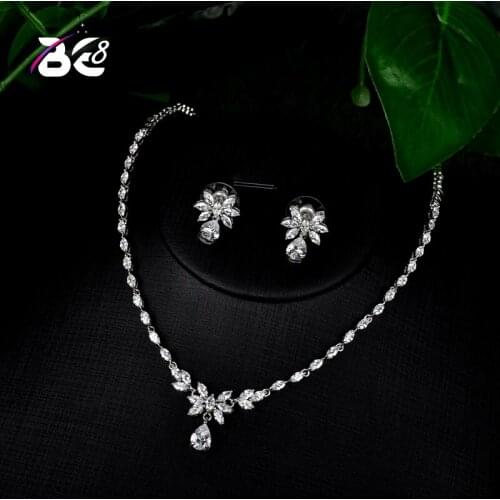 Be 8 New Wedding Costume Accessories Cubic Zircon Crystal Bridal Earrings and Rhinestone Necklace Jewelry Sets for Brides S103