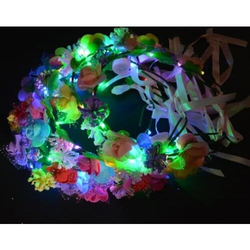 12 Pcs LED Lights Crown Flower Wreath Headband Hairband Wedding Holiday Travel Birthday Party Decoration Props Children Adult