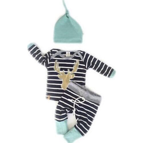 Newborn Toddler Infant Baby Boy Girl Clothes Long Sleeve Cotton Shirt Tops Pants Hat 3PCS Outfits Set Clothing