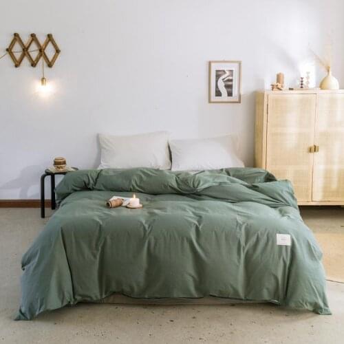 302020 Hot Sale Solid color 100% Cotton Reversible Bedding Set Quilt Dark green Duvet Cover AB Version Breathable Comfortable