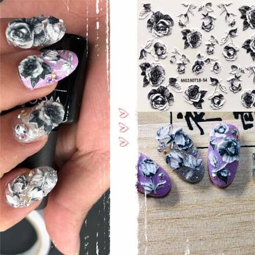 3D Acrylic Engraved Nail Sticker Winter colorful flowers desgin Water Decals Empaistic Nail Water Slide Decals Z0252
