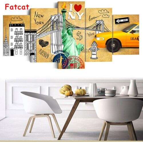 Diamond painting full square round drill mosaic diamond embroidered 5 Panel I LOVE NEW YORK CITY Artwork Painting Decor PP2690