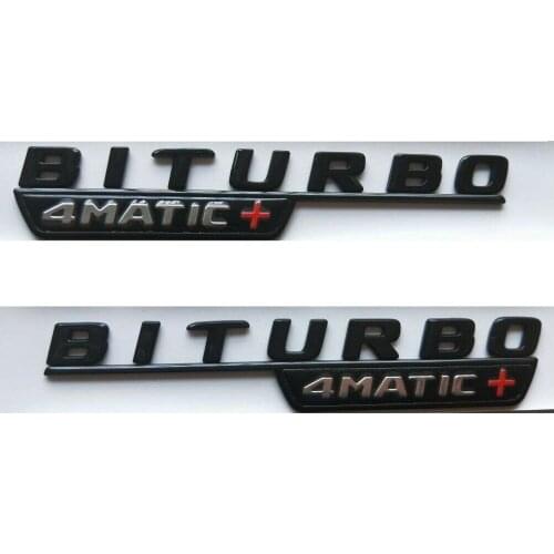 Gloss Black Letters BITURBO 4MATIC+ Fender Emblems Badges for Mercedes